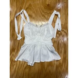 Rowa Peplum Tank Womens Small White Silk Lined Tie Preppy Wide Strap Top B61